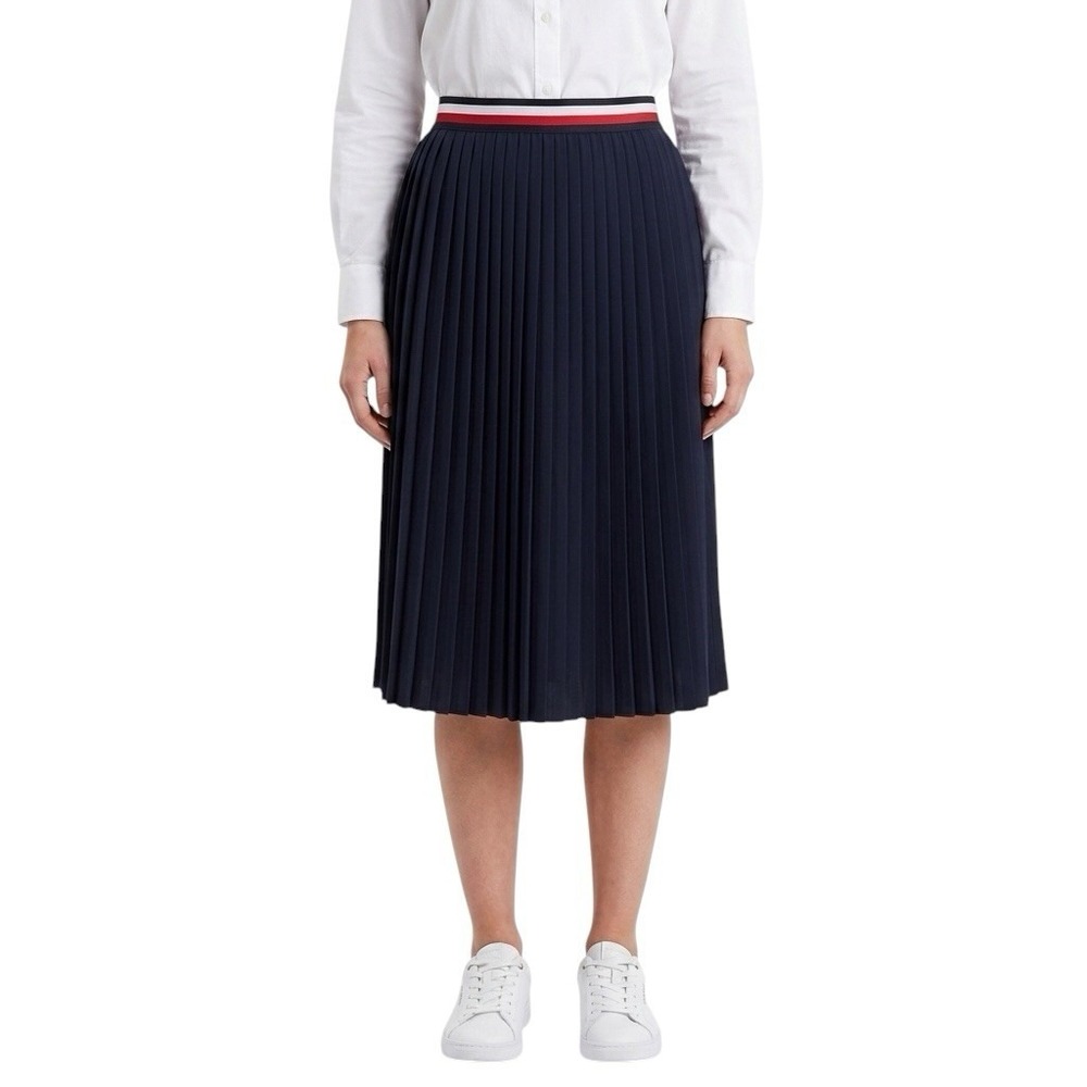 TOMMY HILFIGER Pleated A-Line Skirt sz S Blue Preppy Academia Workwear Business